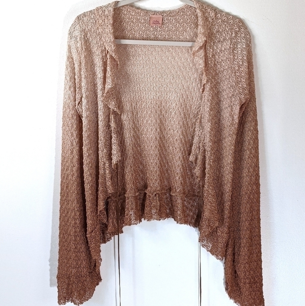 Ombre knit ruffle tie front cardigan
